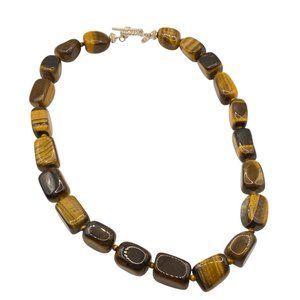 SX Sally C Treasure 925 Sterling Silver Tiger’s eye Toggle necklace 18” Statemen